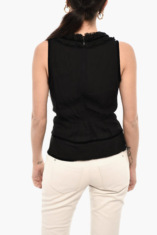 Sheer V Neck Top with Bow