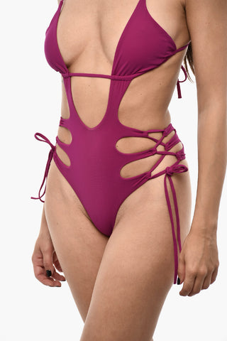 Solid Color One Piece Swimsuit with Cut-Out Details