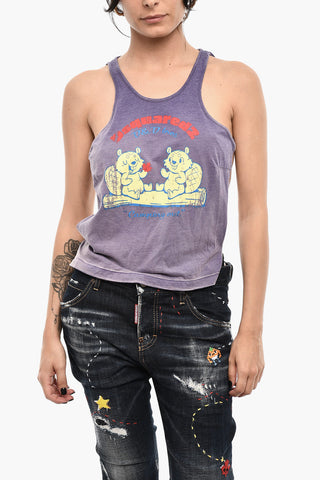 Tank Top In Cotone con Stampa Frontale Aperto Dietro