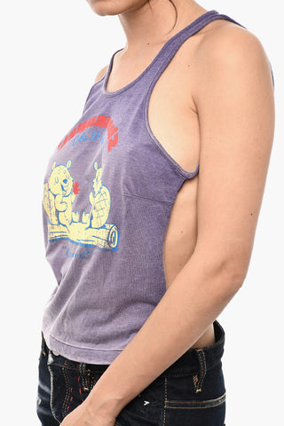 Tank Top In Cotone con Stampa Frontale Aperto Dietro