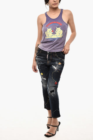 Tank Top In Cotone con Stampa Frontale Aperto Dietro