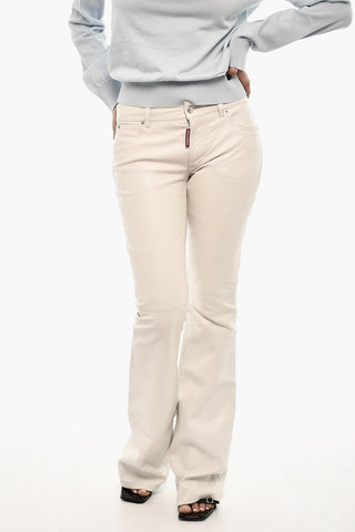Pantaloni in Pelle Boot Cut a Vita Media