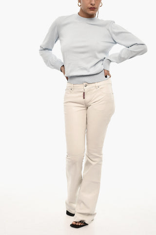 Pantaloni in Pelle Boot Cut a Vita Media