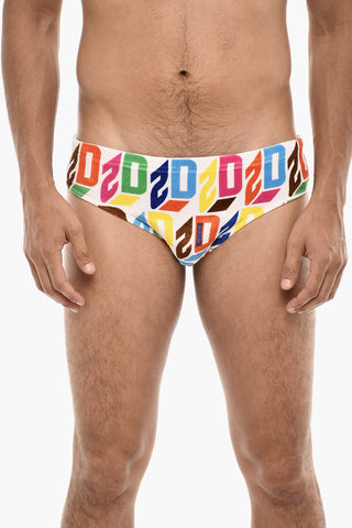 Costume Da Bagno Slip In Velour Con Stampa Logo Allover
