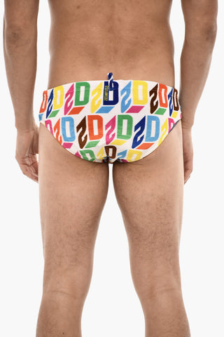 Costume Da Bagno Slip In Velour Con Stampa Logo Allover