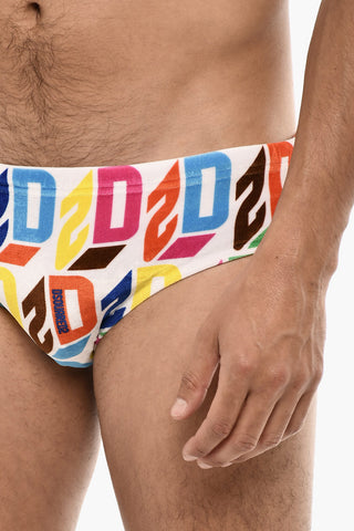 Costume Da Bagno Slip In Velour Con Stampa Logo Allover