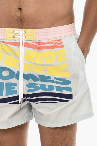 Contrasting Desing Swim Short with Print