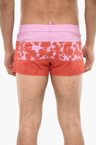 Boxer Swim Shorts with Logo and Floral Pattern