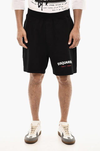 Cotton Jogger Shorts With Logo Print