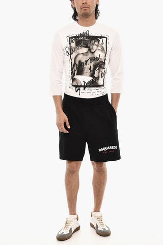 Cotton Jogger Shorts With Logo Print
