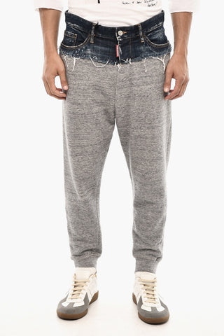Brushed Cotton Joggers with Denim Detail