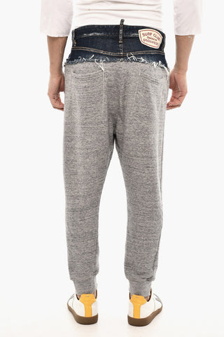 Brushed Cotton Joggers with Denim Detail
