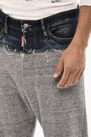 Brushed Cotton Joggers with Denim Detail