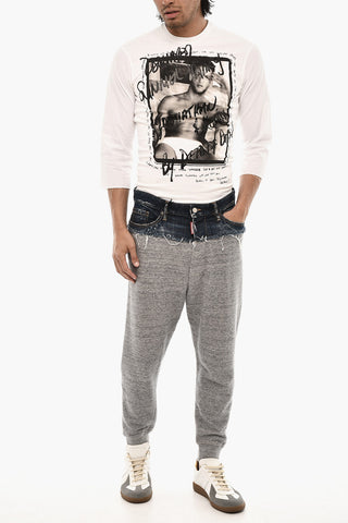Brushed Cotton Joggers with Denim Detail
