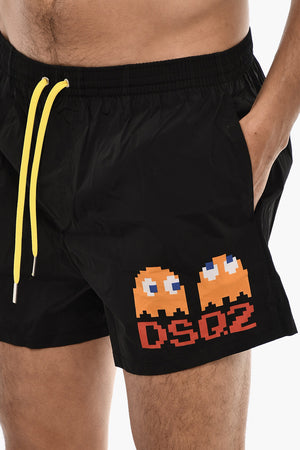 박서 수영복 PACMAN 프린트와 드로스트링