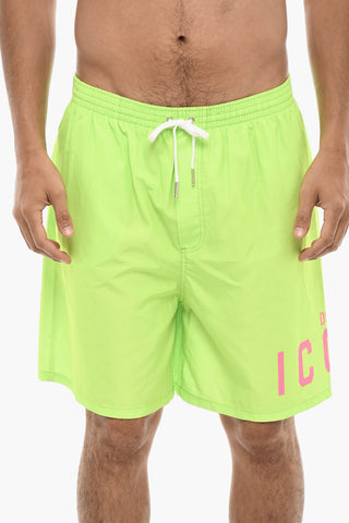 Neon Swim Shorts With Logo Print