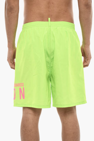 Neon Swim Shorts With Logo Print
