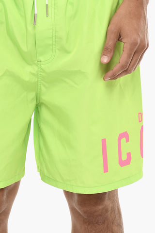 Neon Swim Shorts With Logo Print
