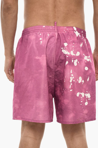 Acid Wash Swim Shorts with Drawstring Waist