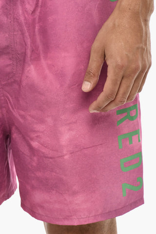 Acid Wash Swim Shorts with Drawstring Waist