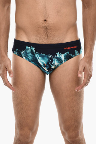 Logoed Swim Brief with Surf Motif