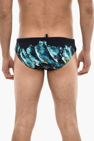 Logoed Swim Brief with Surf Motif