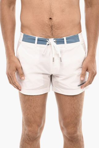 Contrasting Bands MIDI Swim Shorts