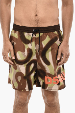 Logoed Swim Short with Spray Paint Motif
