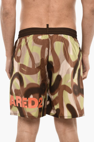 Logoed Swim Short with Spray Paint Motif