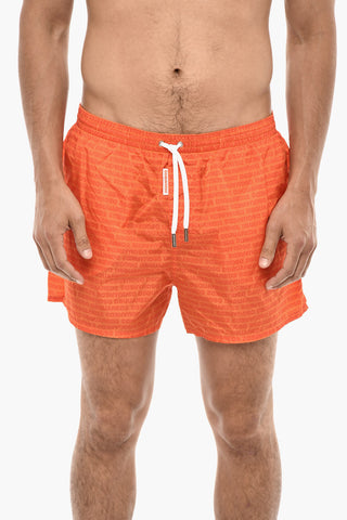Boxer Swim Shorts With Allover Logo Print