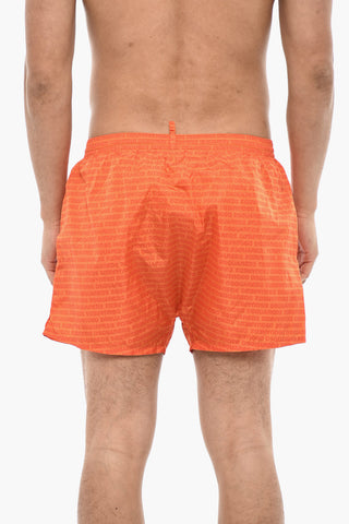 Boxer Swim Shorts With Allover Logo Print