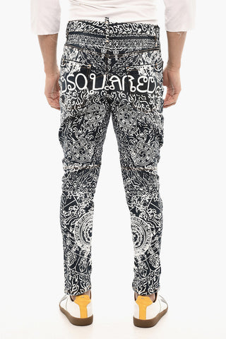 Slim Fit High Waisted Jeans With Allover Print 16 cm