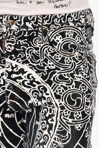Slim Fit High Waisted Jeans With Allover Print 16 cm
