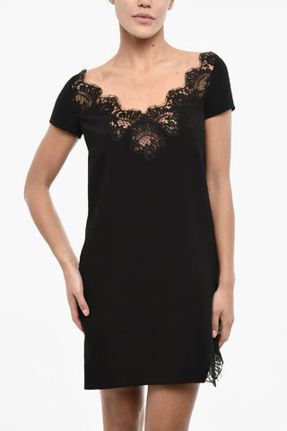 Vestito Mini a Tinta Unita con Pizzo
