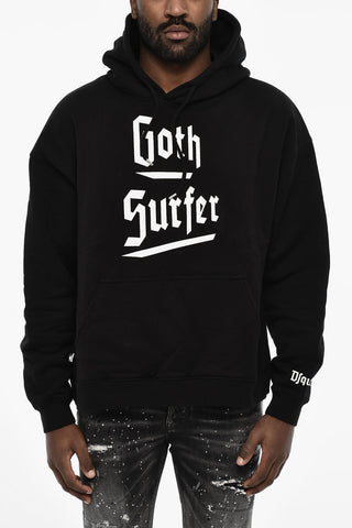 Felpa Hoodie in Cotone con Stampa Gotica