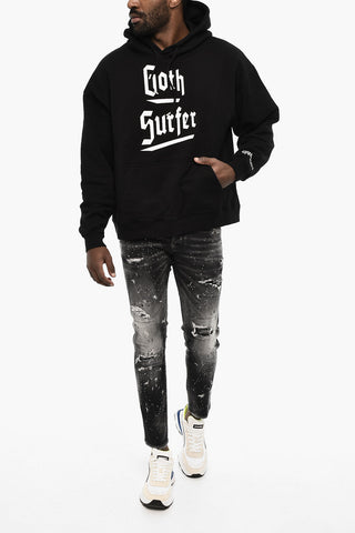 Felpa Hoodie in Cotone con Stampa Gotica