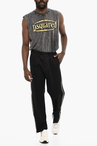 Pantaloni In Cotone con Zip Effetto Dorata