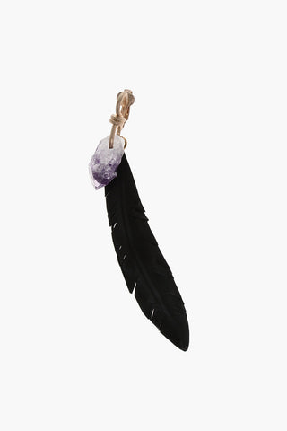 Single Clip-On FEATHERS TALISMAN Earring with Leather Pendant