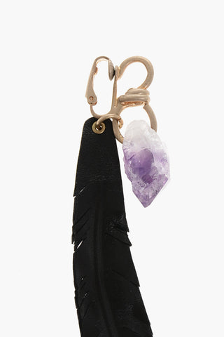 Single Clip-On FEATHERS TALISMAN Earring with Leather Pendant
