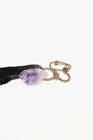 Single Clip-On FEATHERS TALISMAN Earring with Leather Pendant
