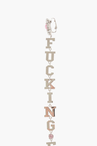 Metal FUCKING EARRING Long Single Clip-On Earring with Crystals