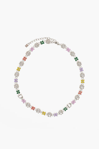 Metal Necklace with Crystals and Multicolor Charms 