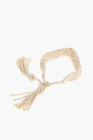 Bracciale in Cotone Macramè a Tinta Unita con Logo in Rafia