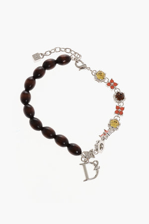 Cavigliera in Metallo con Dettagli in Legno e Strass