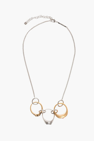 Brass Necklace with Ring Charms Embellished with Zirconias