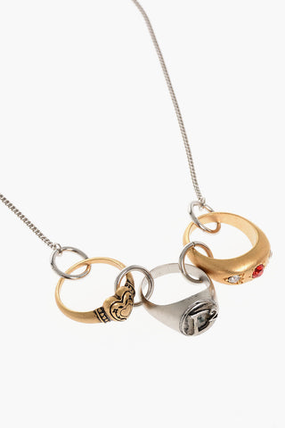 Brass Necklace with Ring Charms Embellished with Zirconias