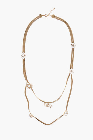 Golden-Effect Metal Opera Necklace with Resin Details
