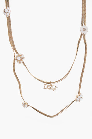 Golden-Effect Metal Opera Necklace with Resin Details