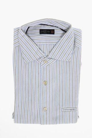 ID Awning Striped Cotton Shirt with Breast-pocket