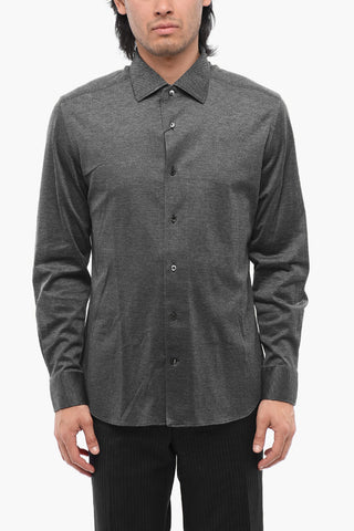 Bird's Eye Cotton Shirt with Standard Collar